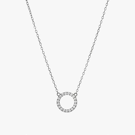 Colar Círculo Vazado Cravejado em Zircônia Diamante em Prata 925