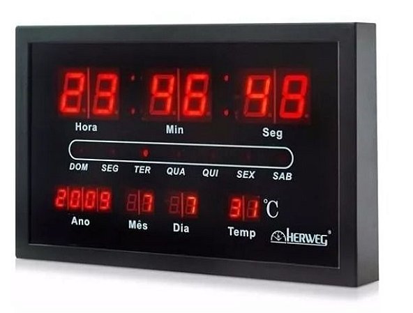 Relógio De Parede Termômetro Calendario Herweg 6289 Bivolt