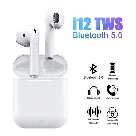 Fone de Ouvido Bluetooth Sem Fio Stereo V5.0 InPods I12 Microfone