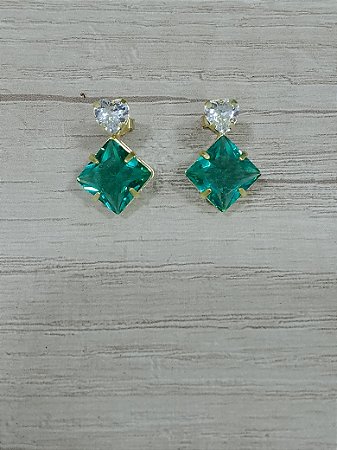 Brinco zircônia coração e carré