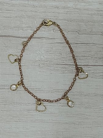 Pulseira infantil coração com pedra cristal