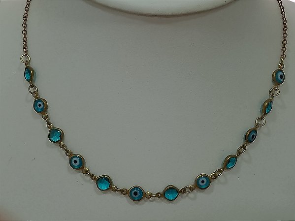 Choker olho grego e pedra azul no bruto