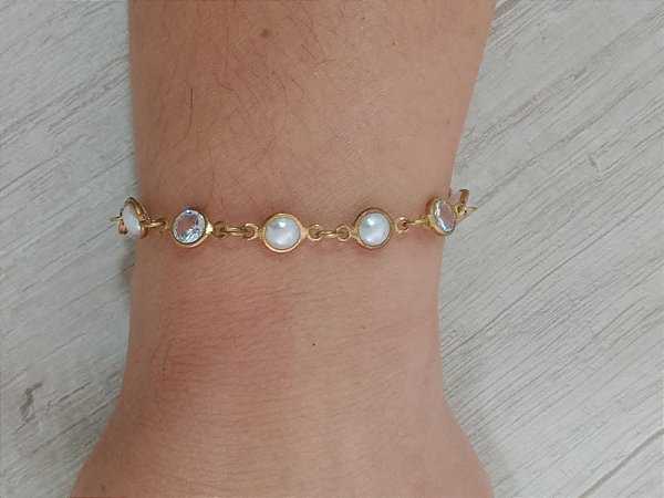 Pulseira pérola e zircônia