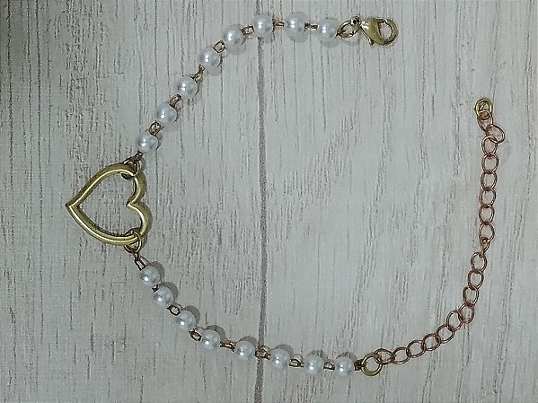 Pulseira pérola e coração