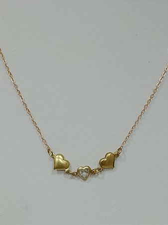Gargantilha coração triplo com coração de zirconia