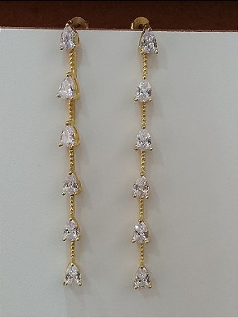 Brinco zircônia gota em fio