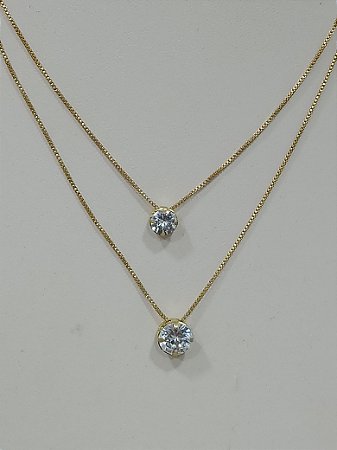 Colar duplo zirconia redonda