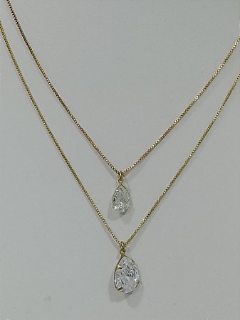 Colar duplo zirconia gota