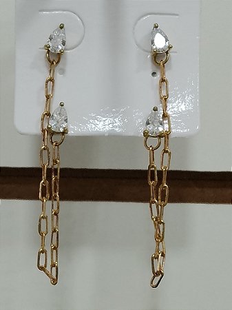 Brinco Ear line gota em zircônia