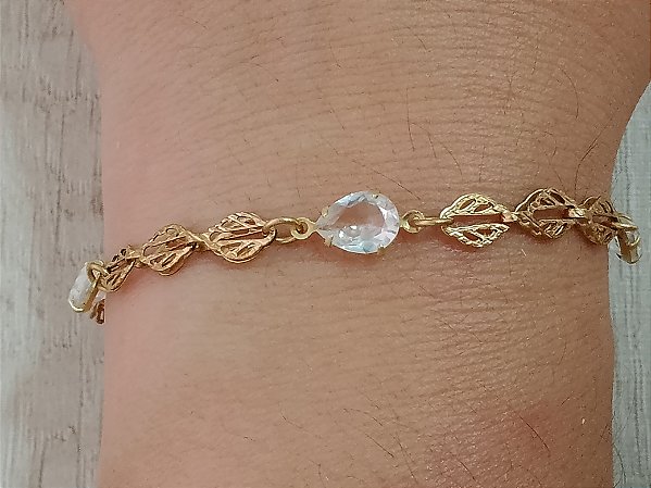 Pulseira corrente folha e gota