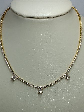 Choker corrente zircônia 2mm e zircônia carré