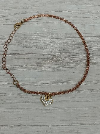 Pulseira elo português com coração