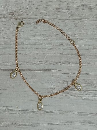 Pulseira corrente elo português com zircônia oval