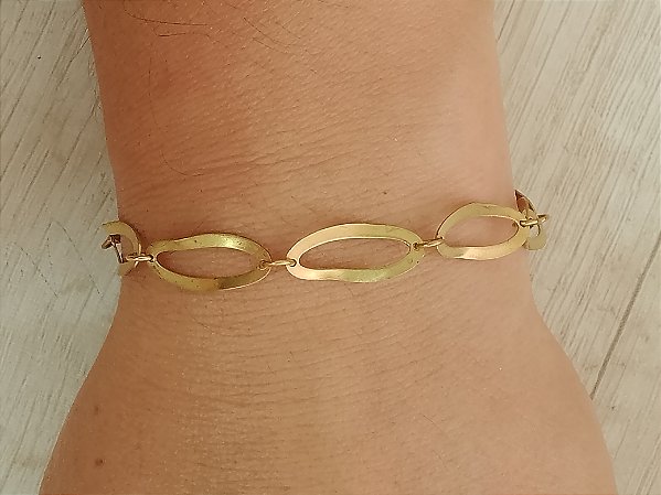 Pulseira elo oval amassado