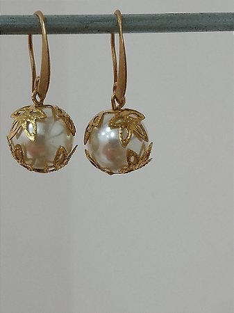 Brinco pérola 12 mm gancho pescador