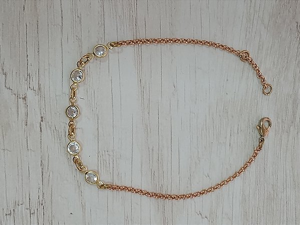 Pulseira elo português com zirconia redonda