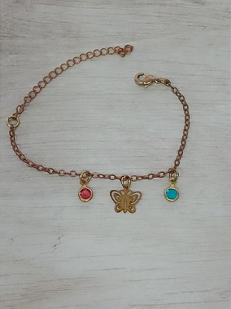 Pulseira infantil pedras coloridas com borboleta