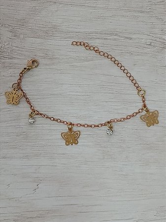Pulseira infantil com borboletas e strass