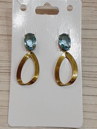 Brinco oval azul com elo