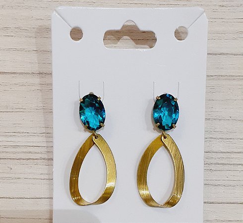 Brinco oval verde água com elo
