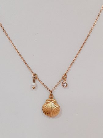 Gargantilha concha com zircônia e pérola