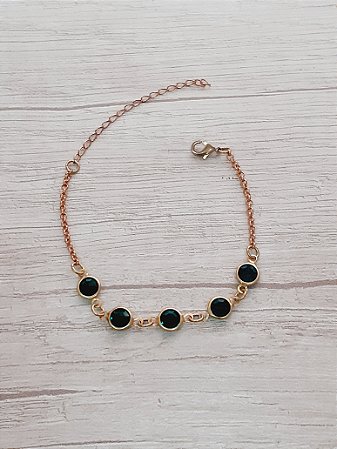 Pulseira pedra verde  com elo português