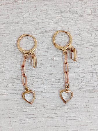 Argola com coração cristal e corrente