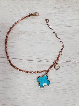 Pulseira elo português  com vidro azul e zircônia