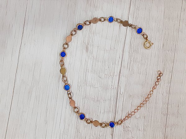 Pulseira moeda com pedra azul