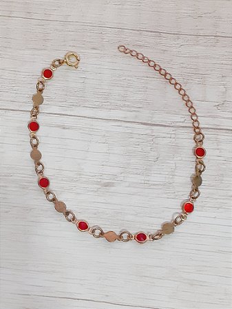 Pulseira moeda com pedra vermelha