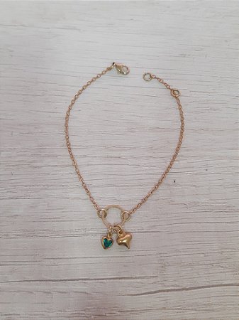 Pulseira elo com círculo e coração