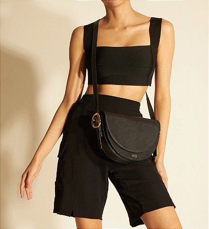 Bolsa tiracolo preta couro Clearance