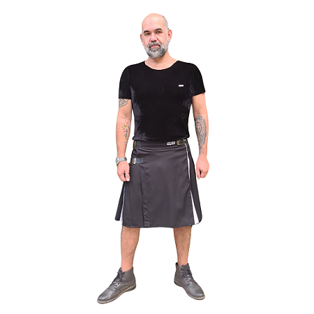 Kilt Double Masculina em Gabardine Italiano - Preto e Branco