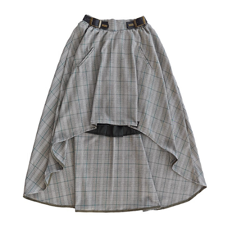 Saia Flamenga Feminina em Gabardini e Cetim- Xadrez Cinza