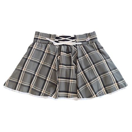 Saia Paris Feminina em Gabardine Italiano com Tule - Xadrez Cinza