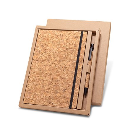 Kit caderneta cortiça A5 e caneta