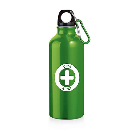 Squeeze de Alumínio com mosquetão. Personalizado à Laser. Capacidade: 500 ml. Medidas. ø66 x 210 mm