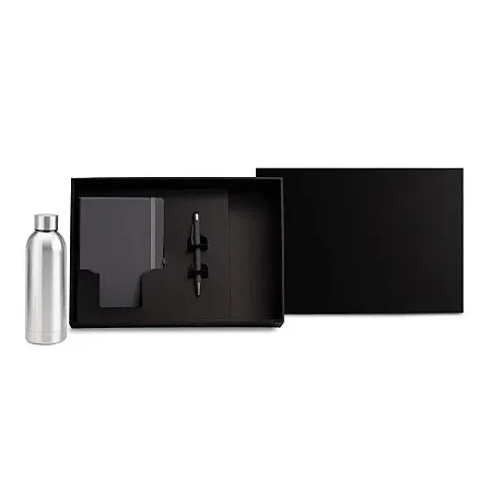 Kit Garrafa, Caderno E Caneta - Cinza/Prata