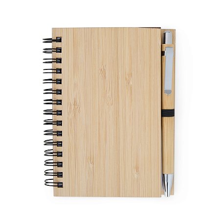 Caderno de Bambu com Caneta Ecológica Compacto