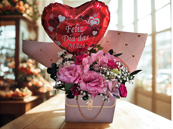Arranjo de Flores Mini Bag Luxo - Dia das Mães Buque de flores na bolsinha