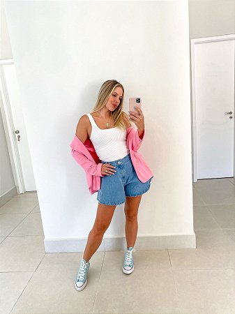 short godê jeans claro