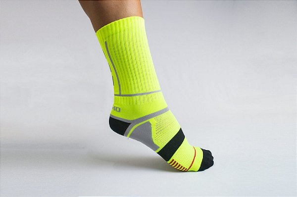 Meia De Ciclismo Vistho Com Refletivo Amarelo Lum./Cinza/Preto/Vermelho - Tam.33/38