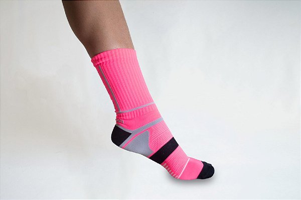 Meia De Ciclismo Vistho Com Refletivo Rosa Luminoso/Cinza/Preto/Branco - Tam.39/43