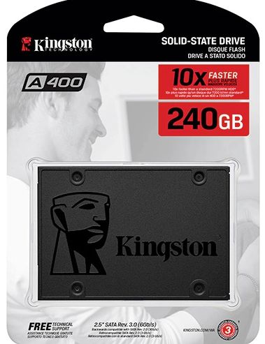 SSD Kingston A400, 240GB, SATA, Leitura 500MB/s, Gravação 490MB/s - SA400S37/240G
