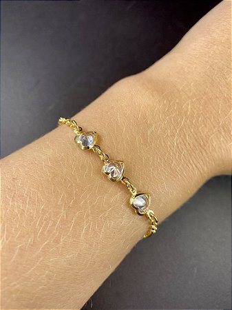 Pulseira 3 corações cristais