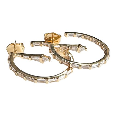 Brinco argola baguete M com gota central