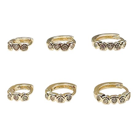 Brinco trio argolinha mini corações zirconia click