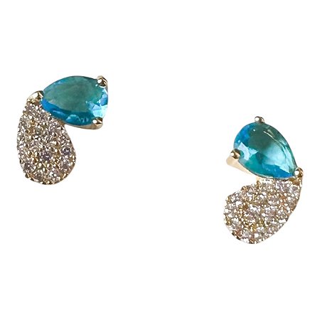 Brinco gota zircônia e aqua