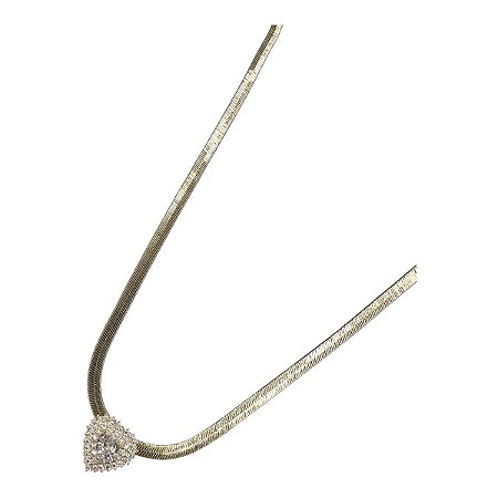 Colar choker fita com pingente coração cristal com zircônias