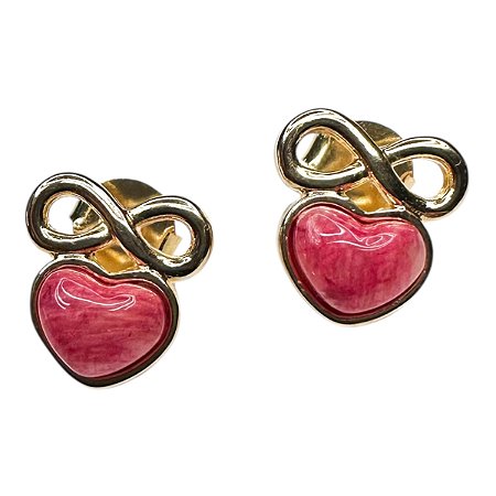 Brinco coração infinito pedra feldspato rosa